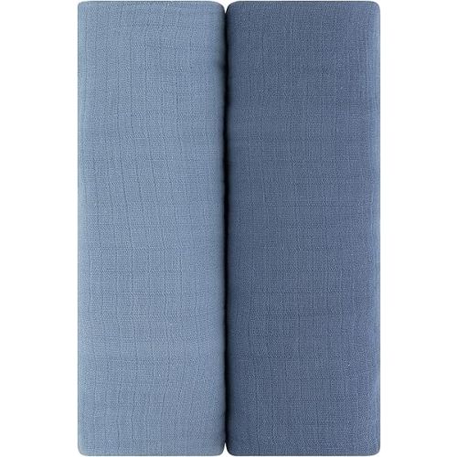Ely's & Co. Cotton Muslin Swaddle Blanket 2-Pack for Baby Boy — 100% Cotton Muslin Extra-Large Swaddle Blankets (47” x 47”) — Sapphire Blue & Indigo Blue