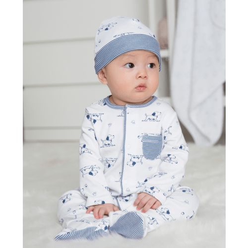 Puppy Toile Footed One-Piece And Hat