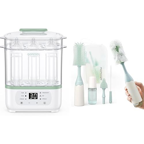 Momcozy Bottle Sterilizer and Dryer & Momcozy Bottle Brush Kit Green