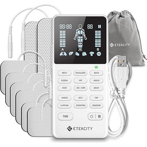 Etekcity FSA HSA Store Eligible 4-Output TENS Unit, Muscle Stimulator Machine for Pain Relief Physical Therapy, Back, Nerve, Sciatica, Neck, Shoulder,Period Cramp Relaxer,Rechargeable Electric Device