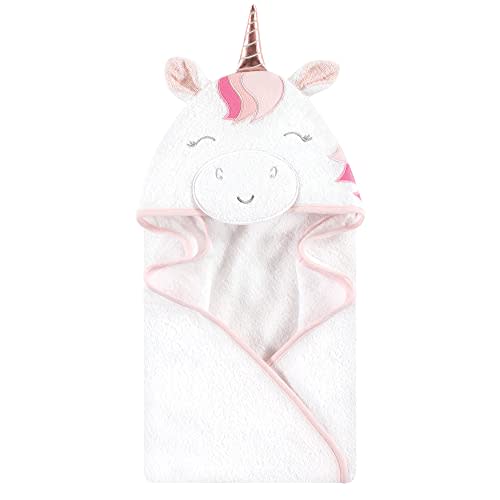 Hudson Baby Unisex Baby Cotton Animal Face Hooded Towel, Rose Unicorn, One Size