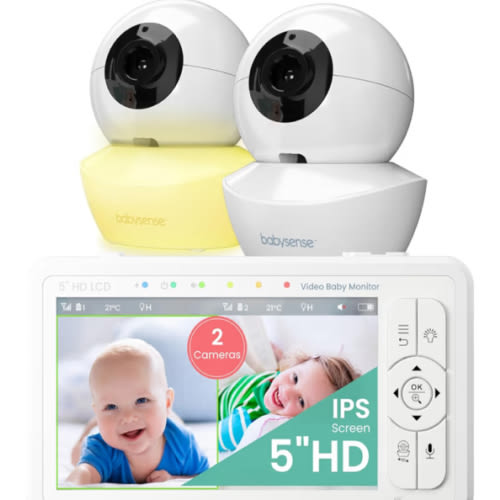 Amazon.com: Babysense 5" HD Split-Screen Baby Monitor, Video Baby Monitor with 2 Cameras and Audio, Night Light, 1000ft Range, Two-Way Audio, 4X Zoom, Night Vision, 4000mAh Battery : Baby