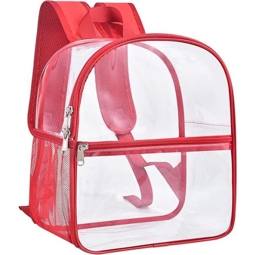 Game Day Diaper Bag - Paxiland Clear Backpack Stadium Approved 12×12×6 with Reinforced and Wider Shoulder Straps, Small Clear Bag for Schools, Concerts, Work, Festivals and Sporting Events - Red