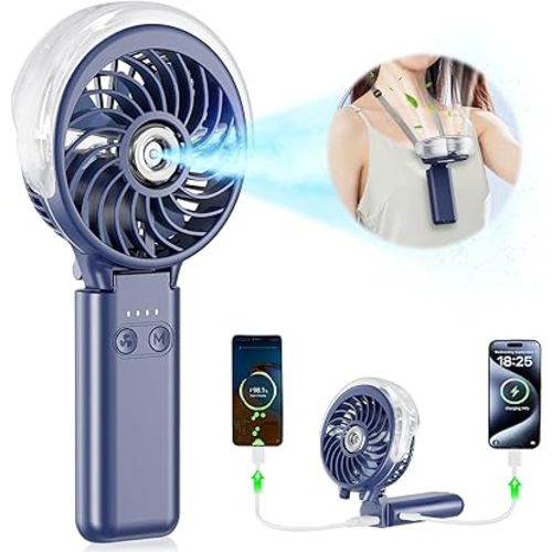 HandFan 5200mAh Upgraded Handheld Misting Fan, Portable Mister Fan Rechargeable, Spray Water Mist Fans, Electric Hand Cooling Ice Fans for Summer Beach Travel Concerts, Gifts for Women(Royal Blue)