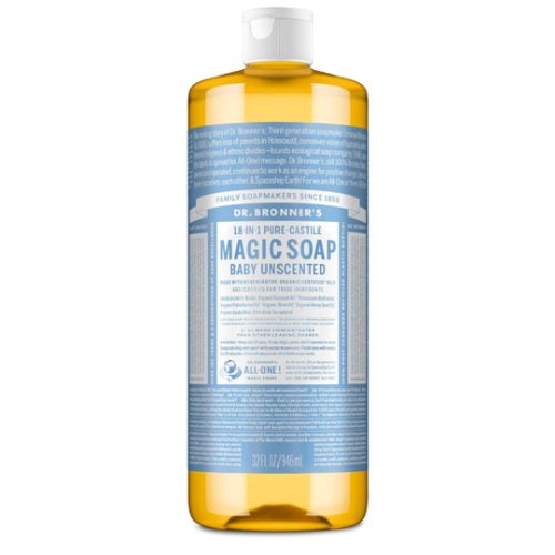 Dr. Bronner's Pure Castile Liquid Soap - Made with Regenerative Organic Certified Oils - 18-in-1 Uses for Face, Body, Hand Gentle on Baby & Sensitive Skin Body Wash Unscented,32oz