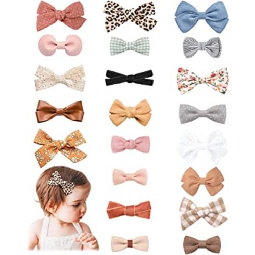 Jesries 21 Pack Baby Girls Hair Clips Bows Fully Lined Non Slip Barrettes for Fine Handmade Hair Accessories for Newborn Infant Toddler Kids