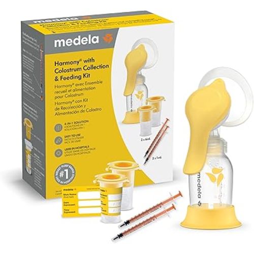 Medela Harmony Manual Breast Pump with Colostrum Collection and Feeding Kit, 4-in-1 Solution, Collect, Store, Feed, and Pump, Includes Colostrum Collectors and Feeding Syringes