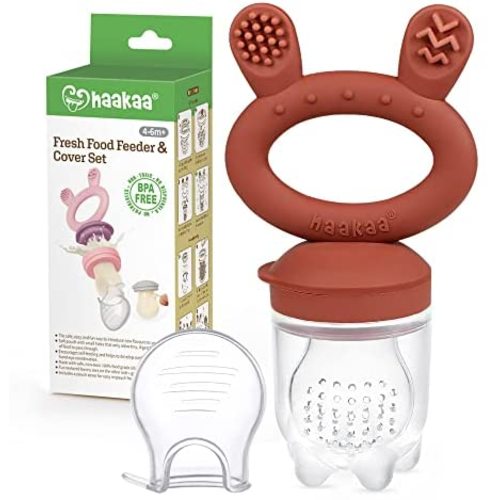 haakaa Baby Food Feeder/Fruit Feeder Pacifier Silicone Baby Feeder Teether for Babies Infant Teething Toys for 4 Months+ BPA Free, with Pouch Cover(1 Pack, Copper)