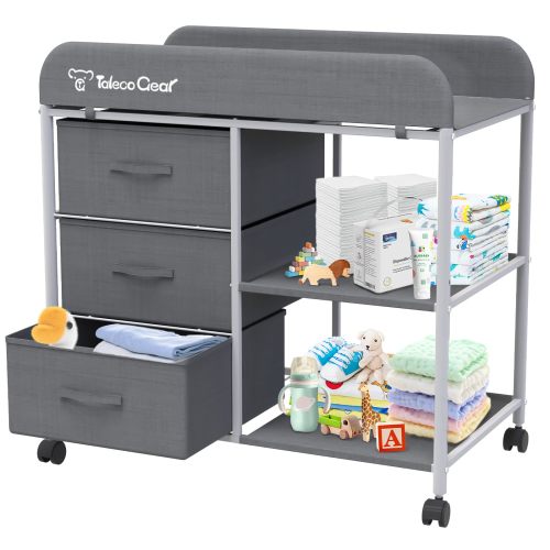 G TALECO GEAR Baby Changing Table, Portable Diaper Changing Station with Wheels, Nursery Organizer for Newborn and Infant, Gray