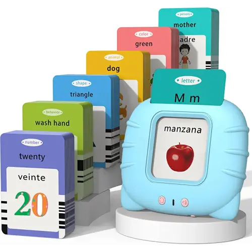 Spanish & English Talking Flash Cards for Toddlers 1 2 3 4 5 6, Audible Toys for Kids to Learn Spanish - 258 Cards and 516 Words(Blue)