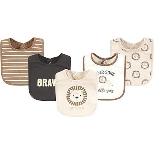 Hudson Baby Unisex Baby Cotton Bibs, Brave Lion, One Size