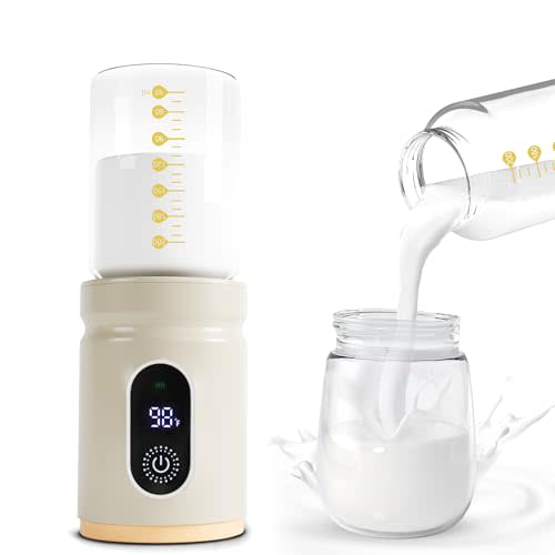 Portable Bottle Warmer,Travel Baby Bottle Heater, Rechargeable Milk Warmer with Glass Bottle for Storing Breastmilk Formula, Quick Heating 4-Level Temperature & Automatic Warm-Keeping
