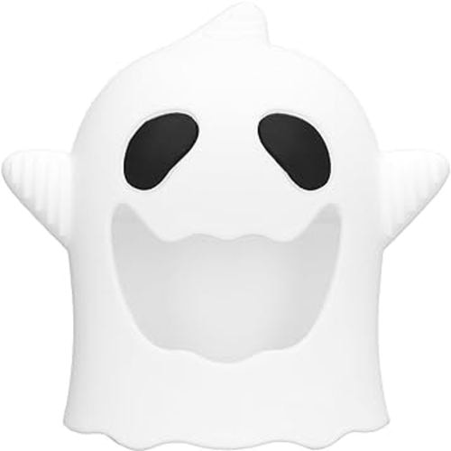 Never Drop Teething Toys for Babies, Baby Mitten Silicone Teether for Soothing Teething, Baby Chew Toys (Halloween Ghost- White)