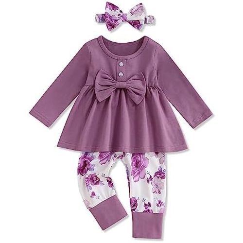 oklady Toddler Baby Girl Clothes Solid Color Ruffle Tops Floral Pants with Headband Fall Winter Cute Girl Outfits