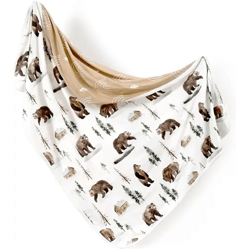GRSSDER Baby Blankets Super Soft Stretchy Jersey Knit Swaddle Blanket for Girls and Boys, Double Layer Reversible Receiving Blankets 34 x 44, Extra Large for Swaddling, Jungle Bear/Rainbow