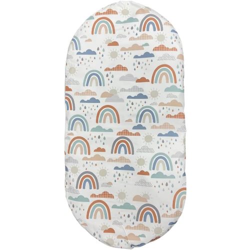 F-Price Replacement Sheet for Fisher-Price Soothing View Bassinet - GPN07 ~ Replacement Bassinet Sheet ~ Rainbow Showers, Peach, White. Blue
