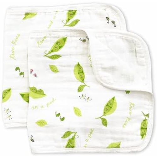 Burp Cloths for Twins, 2 Pack, 100% Soft Cotton Muslin, Oversized, Super Absorbent (Two Peas in a Pod Print)