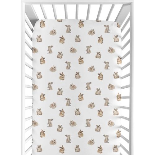 Fitted Crib Sheet Woodland Bunny Taupe and Brown