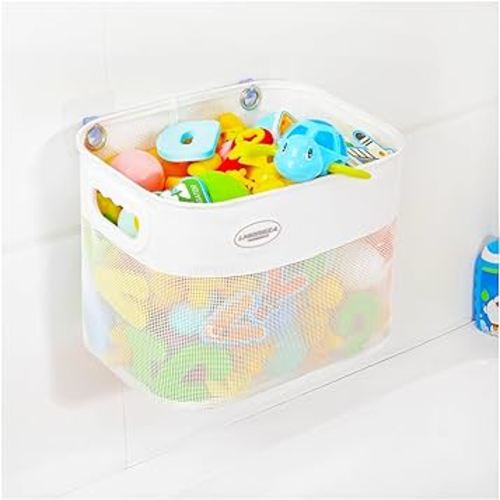 Quick Scoop Baby Mesh Bath Toy Storage, 2X Capacity & Large Opening Bath Toy Organizer Baby Bath Gift Bathtub Toy Holder, Toy Storage for Toddlers (White)