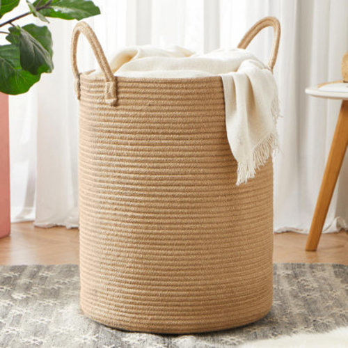 Highland Dunes Woven Rope Laundry Hamper with Handles Durable Storage Basket | Wayfair