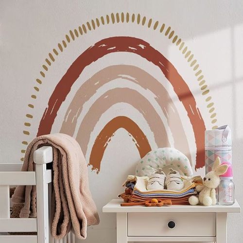 funlife Large Boho Rainbow Wall Decals Peel and Stick, Self Adhesive Boho Polka Dot Wall Decal Hearts Wall Sticker for Girls Bedroom Decor, Kids Nursery Room