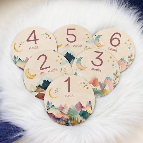 Boho Mountain Milestone Cards, Moon Milestone Markers, Wood Milestone Card, Baby Milestones, Photo Prop, Mountain Adventure Nursery M33