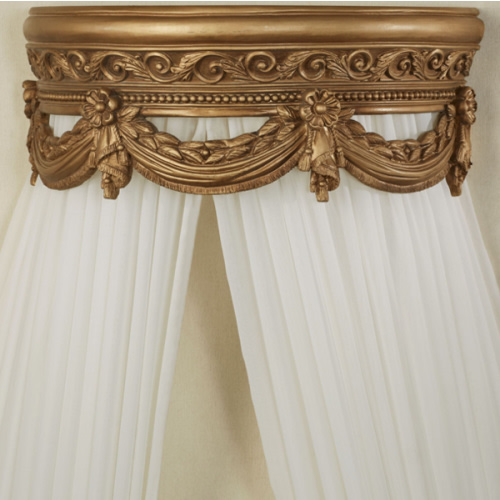 Swag and Bow Aged Gold Wall Teester Bed Crown