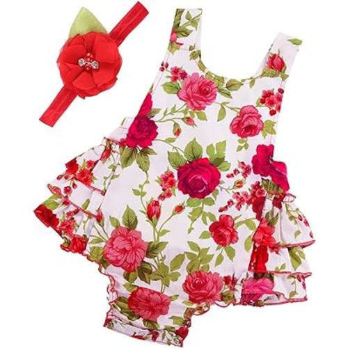 Baby Girl's Floral Print Ruffles Romper Summer Clothes