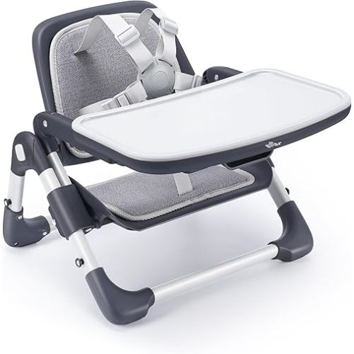 Bear Booster Seat for Kitchen Chairs, Portable High Chair for Babies 6–24 Months, Adjustable 3-Level Foldable Booster with Removable Tray, Ideal for Home, Outdoor, Camping, and Travel