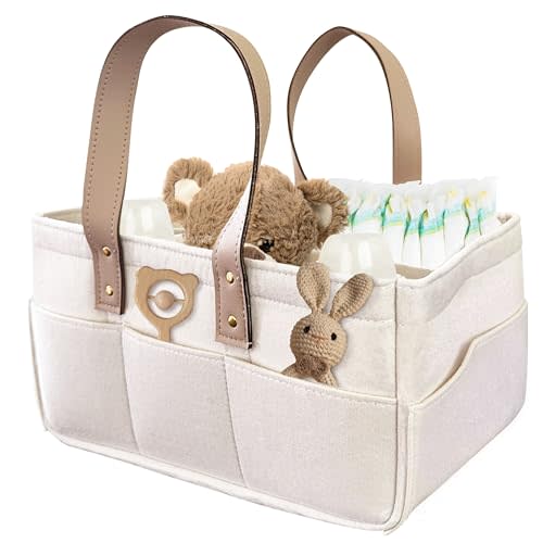 Diaper Caddy with Leather Handle, Adjustable Storage - Diaper Caddy Organizer , Diaper Bag Tote - Collapsible Diaper Organizer for Baby Essentials