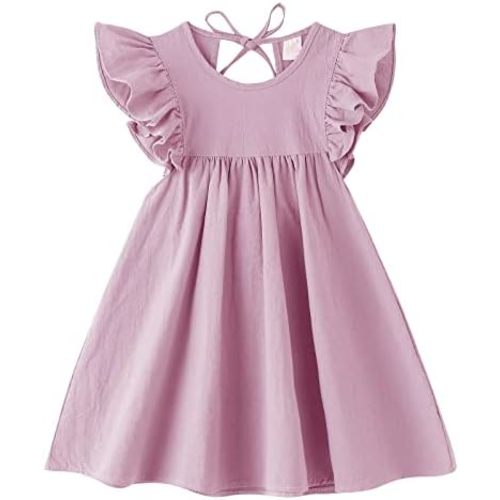 Toddler Baby Girl Cotton Linen Dress Ruffle Sleeve Halter Sleeveless Kids Casual Dresses