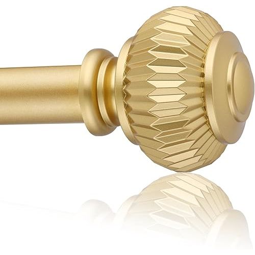Gold Curtain Rods for Windows 66 to 120 Inches 1 Inch Adjustable Heavy Duty Curtain Rods with Lantern Ball Finials,Window Treatment Single Curtain Rod Set