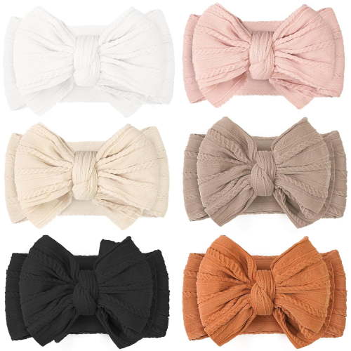 Dalrosia 6PCS Handmade Headbands with Double Bows Head Wrap Nylon Hair Accessories for Newborn Baby Girls Infant Toddlers Kids