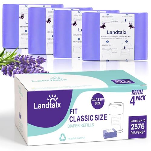Refills Only Compatible with Dekor Classic Diaper Pail Refills|4 Pack for 2376 Diapers(Extra 20% Lengths)Diaper Pail Bags with Extra 30% Thickness Powerful Odor Eliminate Lavender Scent for Baby/Adult