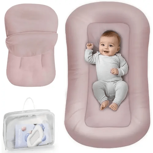 Baby Lounger - Baby Lounger for Newborn, 0-24 Months, Infant Lounger for Home and Travel, Soft Cotton, Baby Nest Lounger, Newborn Babies Essentials Gifts, Pink (Lounger Cover Included)