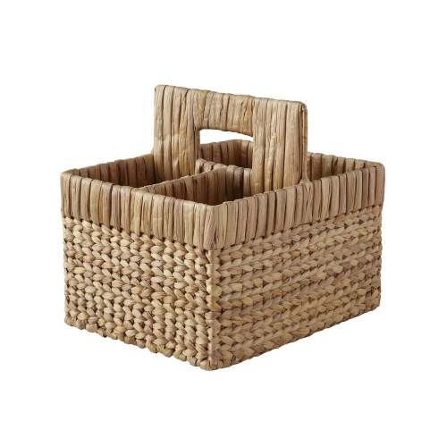 Natural Woven Wicker 3-Compartment Diaper Caddy with Handles