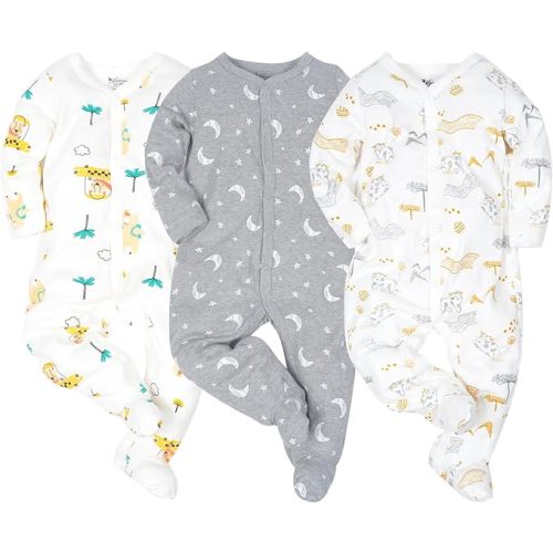Baby Boys Girls Cotton Footies Multi Pack Long Sleeve Baby Footed One-Piece Jumpsuit Multi Pack