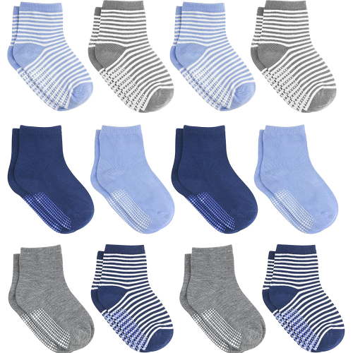 Debra Weitzner Non-Slip Toddler Socks With Grips for Baby Boys and Girls - Anti-Slip Crew Socks for Infant's and Kids, 12 Pairs