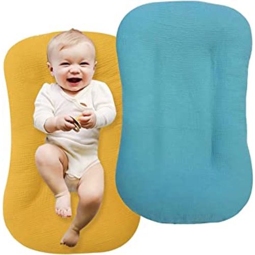 Muslin Baby Lounger Cover 2 Pack, Organic Cotton Removable Slipcover for Newborn,Baby Padded Lounger Infant Floor Seat Cover for Boys Girls