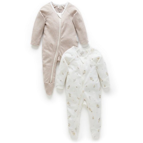 Purebaby Baby Newborn-12 Months Organic Cotton Printed Footie Coverall 2-Pack