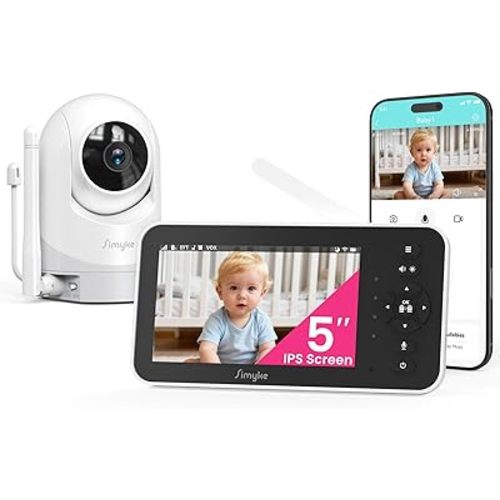 Baby Monitor,5" Video Baby Monitor with 720P Camera,WiFi Audio Monitor with Remote PTZ,Night Vision, 2-Way Talk,Sleep Mode,Lullabies & 1500ft Range,APP Control