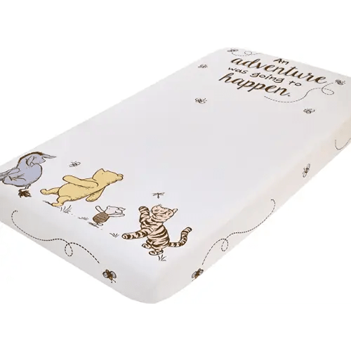 Disney Classic Pooh Hunny Fun with Piglet, Eeyore and Tigger White 100% Cotton Photo Op Nursery Fitted Crib Sheet