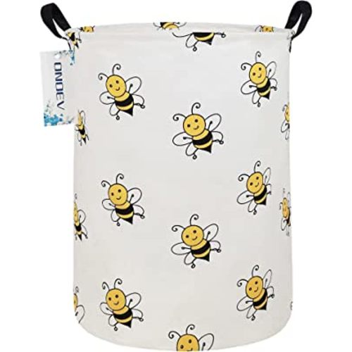 Round Folding Laundry Hamper, Canvas Basket,Nersury Hamper,Suitable for Children,Office,Bedroom,Clothes,Toys Storage(Bee)