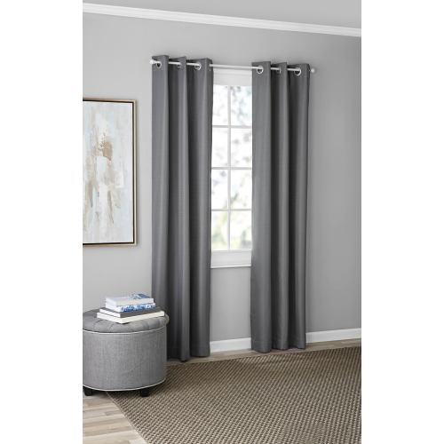 Mainstays Textured Solid Blackout Grommet Curtain Panel Pair, Set of 2, Dark Gray, 37" W x 84" L