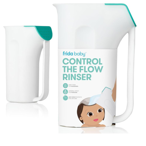 Frida Baby Control The Flow Bath Rinse Cup, Tear Free Rinser to Wash Hair and Body with Easy Grip Handle and Removable Rain Shower, Made in USA