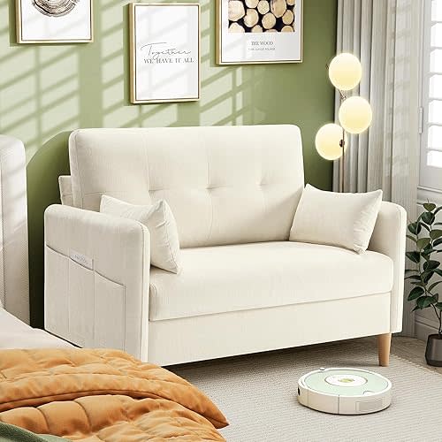 Hanherry Loveseat Sofa, 47” Small Couch for Living Room, Comfy Chenille Fabric Love Seat for Bedroom withThrow Pillow,Removable Cushion Cover,Couches for Small Space,Apartment,Dorm