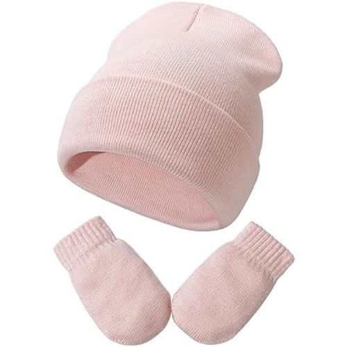 Baby Beanie Hat Gloves Set, Kids Winter Warm Knit Hat with glvoes,Toddler Soft Beanie for Little Boys Little Girls Children