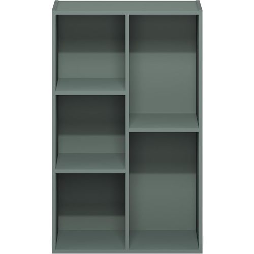 Furinno LUDER Book Shelf, 5-Cube Bookshelf, Reversible Bookcase, 9.4" x 19.5" x 31.5", for Living Room, Bedroom, Home Office, Sage Green