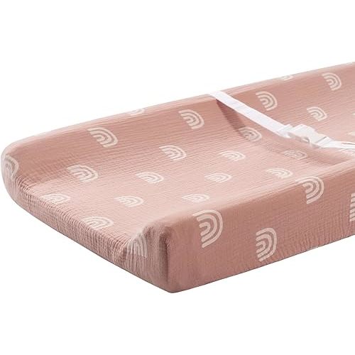 Meracorallo Muslin Changing Pad Cover, 100% Cotton Soft and Comfortable Boho Rainbow Changing Table Cover for Baby Boys and Girls, Rainbow
