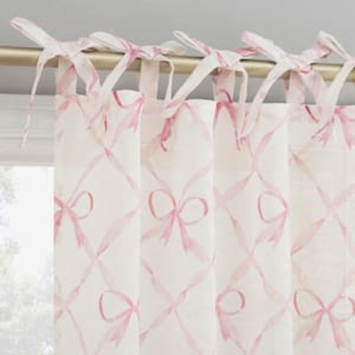 Romy Generation Lattice Bows Pink Polyester 50 in. W x 84 in. L Tie Top Sheer Curtain (Single Panel)
